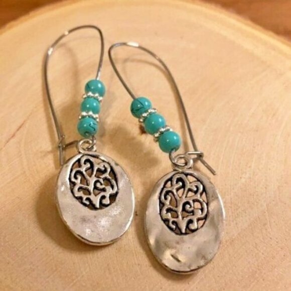 Oval Beaded Dangle Earrings - Picture 4 of 10